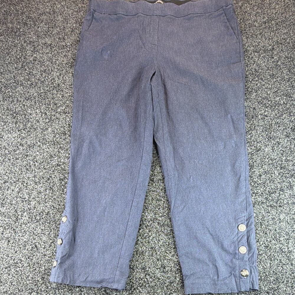 Roz & Ali Women’s Size 18 Navy Blue Capri Pants Stretch Button Hem Cropped